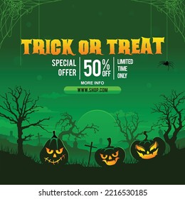 Happy halloween spooky cartoon illustration. Graphic design for the decoration of gift certificates, banners and flyer.