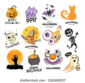Happy halloween spooky design symbols and elements for labels and objects. Vector illustration.