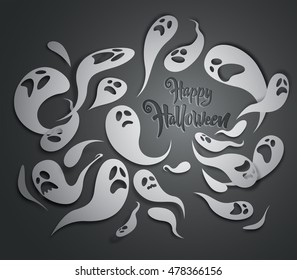 Happy Halloween. Spooky ghost greeting card.