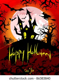 Happy halloween with spooky haunted house