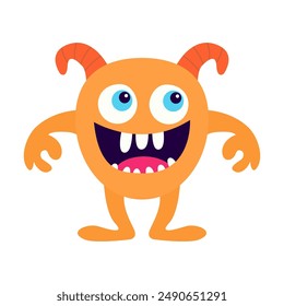 Feliz Halloween. Monstruo espeluznante. Caricatura kawaii divertido personaje de bebé. Monstruos de naranja lindo icono de silueta. Ojos, cuernos, cara sonriente, manos. Estilo infantil. Diseño plano. Fondo blanco. Vector