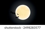 Happy Halloween Spooky Nighttime Scene with full moon and bats horizontal black background.