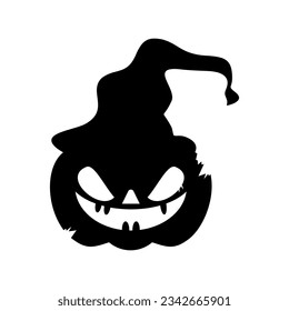 Happy Halloween spooky pumpkin wearing a witch hat