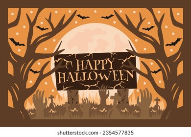 Happy Halloween Spooky Scene Background 