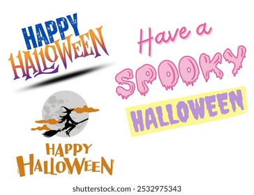 Happy Halloween Spooky Sets, Eerie Typography Designs, Halloween Party Decor, Frightening Text Elements, Spooky Celebration Graphics