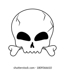 happy halloween, spooky skull and bone trick or treat celebration line icon style vector illustration