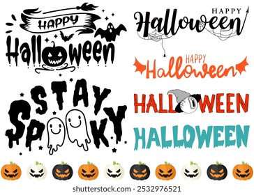 Feliz Halloween Spooky Stay Spooky Conjuntos de diseño de texto, tipografía inquietante, decoración de fiesta de Halloween, divertidos y aterradores Elementos de letras, gráficos de celebración espeluznantes