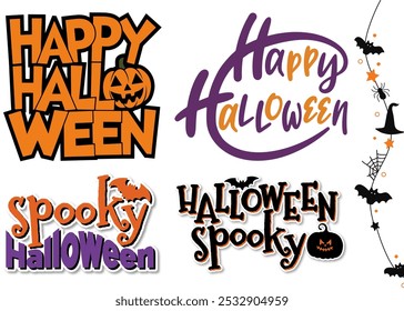 Happy Halloween, Spooky Halloween, Halloween Spooky Text Design Sets, Festive and Eerie Greetings, Fun Typography Styles, Perfect for Cards, Decorations, and Halloween Celebrations, Create a Haunting 