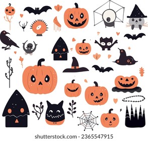 Happy halloween spooky vector set