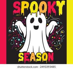 Happy Halloween Spooky Vibe T shirt design vector. Typography, Illustration Halloween t shirt design. Spooky, Ghost t shirt design for Halloween day. Halloween Vector Design.