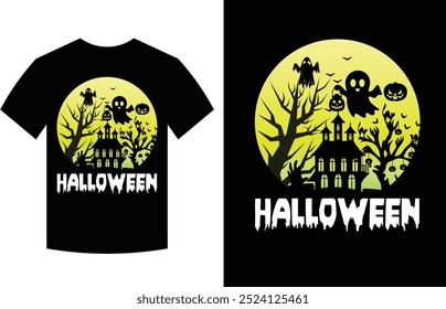 Happy Halloween Spooky Vibe T shirt design vector. Typography, Illustration Halloween t shirt design. Spooky, Ghost t shirt design for Halloween day. Halloween Vector Design.