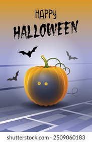 Happy Halloween. Sports greeting card. Realistic Squash ball in the shape of a Pumpkin. Vector illustration.