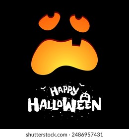 Feliz Halloween concepto de diseño de Anuncio cuadrado. Calabaza Jack O Lantern tallada cara sonriente de miedo en fondo oscuro e inscripción con murciélago. Trick or Treat Tarjeta de felicitación de las vacaciones del 31 de octubre