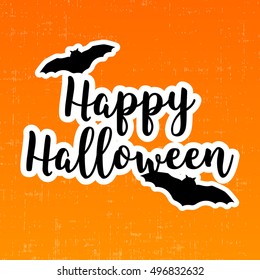 Happy halloween sticker with bats. Vector illustration.