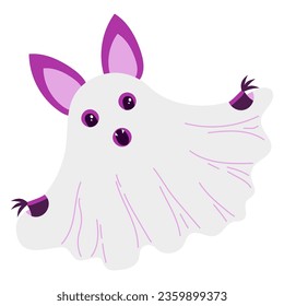 Happy Halloween sticker with Cute bat dressed as a ghost. holiday clipart