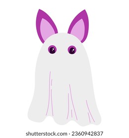 Happy Halloween sticker with Cute bat dressed as a ghost. holiday clipart