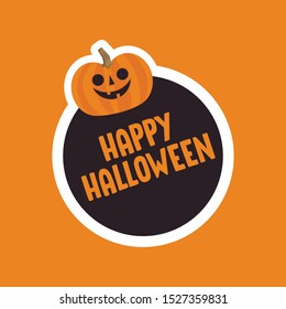 Happy halloween sticker with cute funny pumpkin illustration.