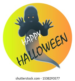 Happy halloween sticker with a friendly ghost and a moon