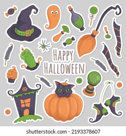 Happy Halloween sticker pack. Vector illustration.