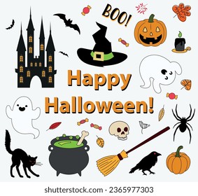 Happy Halloween stickers collection. Set of Halloween elements for decoration