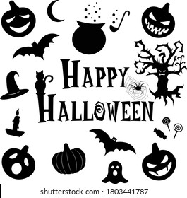 happy halloween stickers pattern hand drawn vector illustration celebration pumpkin monsters bat set all saints day
