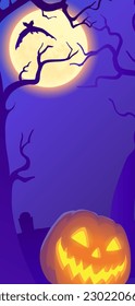 Happy Halloween stories background for phone. Business card with halloween story. Social media vector. Stories invitation template. Orange and violet colors.