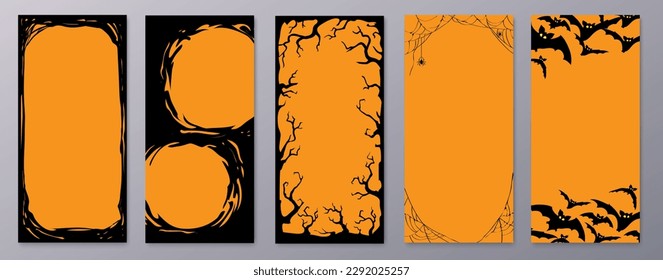 Happy Halloween stories template for phone photo. Business card with halloween story. Social media pack vector. Stories invitation template. Orange black colors.