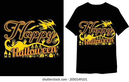 Happy halloween stylist custom t-shirt design with witch, pumpkin, spider, art, silhouette, vector illustration, global weatches.