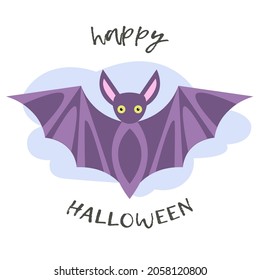 Happy halloween. Stylized bat. Elements of Halloween. Lettering. Hand drawing.Vector illustration. For a postcard, invitation, poster.