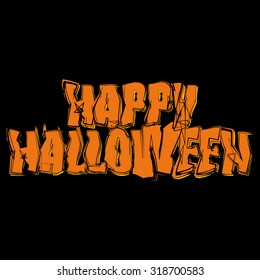 Happy Halloween, stylized text on black background, vector illustration