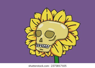 Happy Halloween sunflowers with a skull  