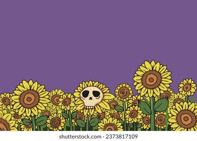 Happy Halloween sunflowers with a skull  