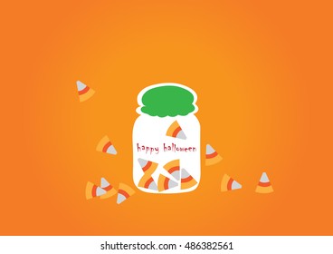 happy halloween sweet candy in jars on orange background