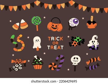 Feliz fiesta de dulces dulces de Halloween. Colección vectorial de ilustración de Halloween. Todos los elementos están aislados.