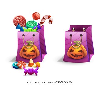 Happy Halloween sweets and candies icons in package. Trick or Trick! Vector illustration.