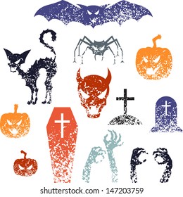 Happy Halloween symbols with grunge texture.