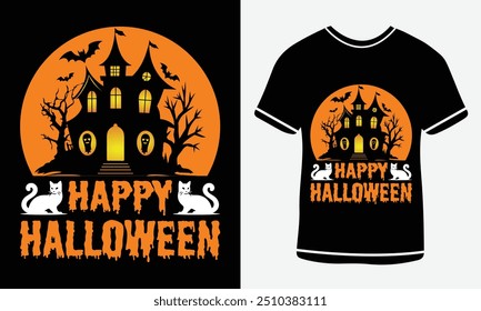 Diseño feliz de la camiseta de Halloween, día de Halloween, camiseta gráfica, diseño de camiseta de texto espeluznante, camiseta de Stay Spooky, camiseta divertida de Halloween, Vector gratis, impresión de Plantilla de diseño de camiseta de Halloween.