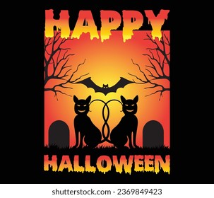 Happy halloween t shirt design.Halloween graphic t shirt artwork illustrator.Halloween design with typography and dark background vector