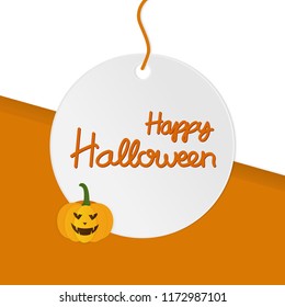 Happy Halloween tag with ghost pumpkin.