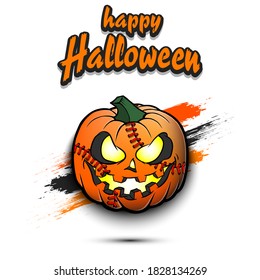 Happy Halloween. Template baseball design. Baseball ball in the form of a pumpkin on an isolated background. Pattern for banner, poster, greeting card, flyer, party invitation. Vector illustration