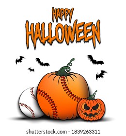 Happy Halloween. Template baseball design. Baseball balls in the form of a pumpkins on an isolated background. Pattern for banner, poster, greeting card, flyer, party invitation. Vector illustration