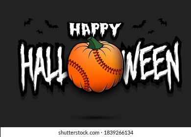 Happy Halloween. Template baseball design. Baseball ball in the form of a pumpkin on an isolated background. Pattern for banner, poster, greeting card, flyer, party invitation. Vector illustration