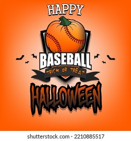 Happy Halloween. Template baseball design. Logo baseball ball in the form of a pumpkin. Pattern for banner, poster, greeting card, invitation. Vector illustration on an isolated background