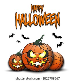 Happy Halloween. Template basketball design. Basketball balls in the form of a pumpkins on an isolated background. Pattern for banner, poster, greeting card, party invitation. Vector illustration