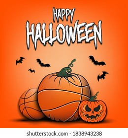 Happy Halloween. Template basketball design. Basketball balls in the form of a pumpkins on an isolated background. Pattern for banner, poster, greeting card, party invitation. Vector illustration