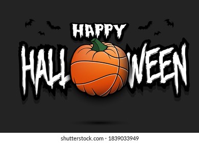 Happy Halloween. Template basketball design. Basketball ball in the form of a pumpkin on an isolated background. Pattern for banner, poster, greeting card, flyer, party invitation. Vector illustration