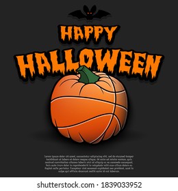 Happy Halloween. Template basketball design. Basketball ball in the form of a pumpkin on an isolated background. Pattern for banner, poster, greeting card, flyer, party invitation. Vector illustration