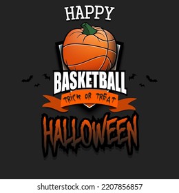 Happy Halloween. Template basketball design. Logo basketball ball in the form of a pumpkin. Pattern for banner, poster, greeting card, invitation. Vector illustration on an isolated background