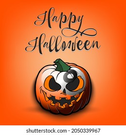 Happy Halloween. Template billiard design. Billiard ball in the form of a pumpkin on an isolated background. Pattern for banner, poster, greeting card, flyer, party invitation. Vector illustration