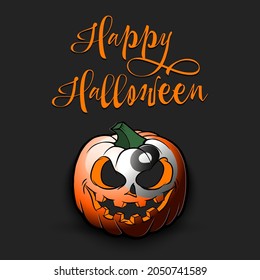 Happy Halloween. Template billiard design. Billiard ball in the form of a pumpkin on an isolated background. Pattern for banner, poster, greeting card, flyer, party invitation. Vector illustration